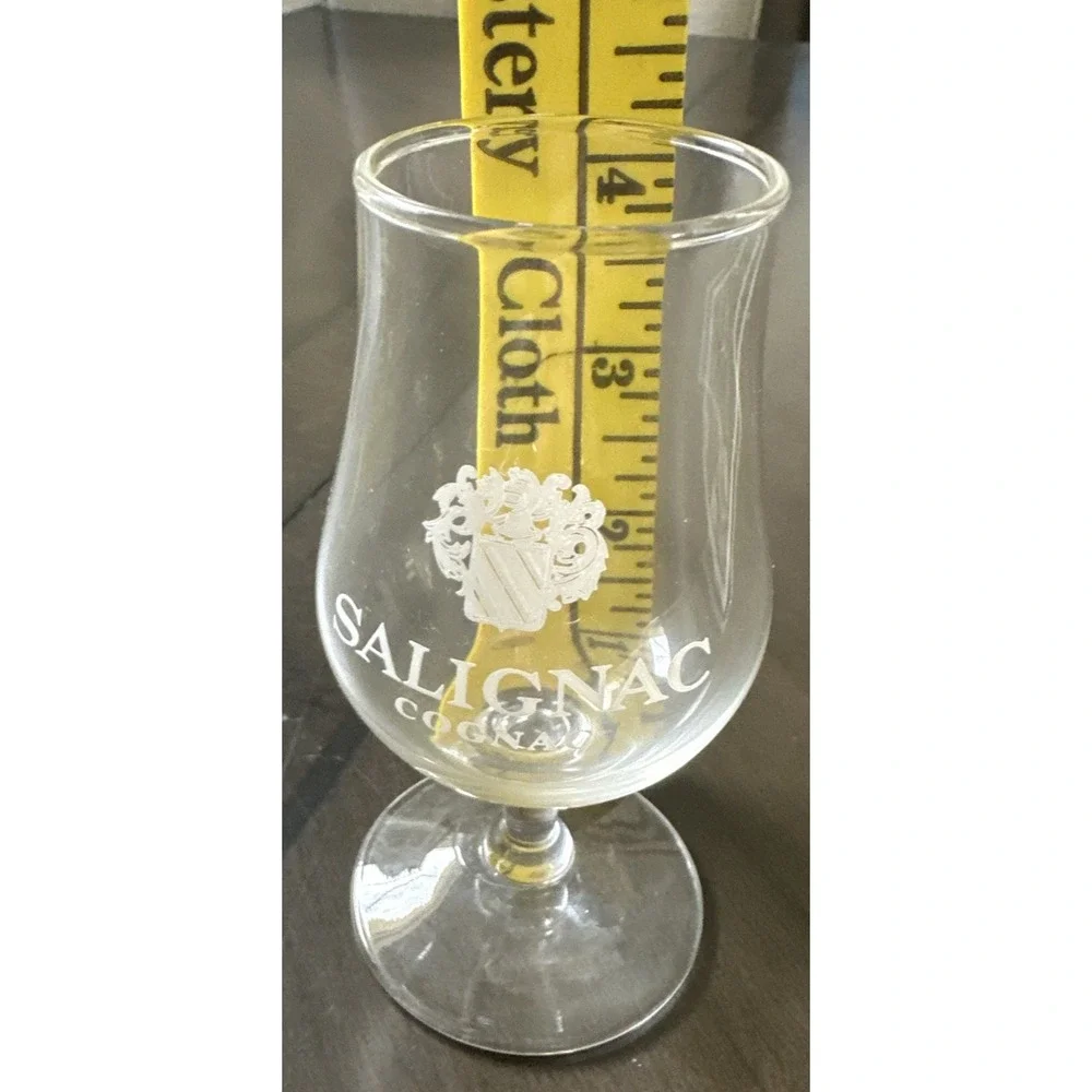 1 Salignac Cognac Glass White Embossed Lettering with Logo 4  1/2 
